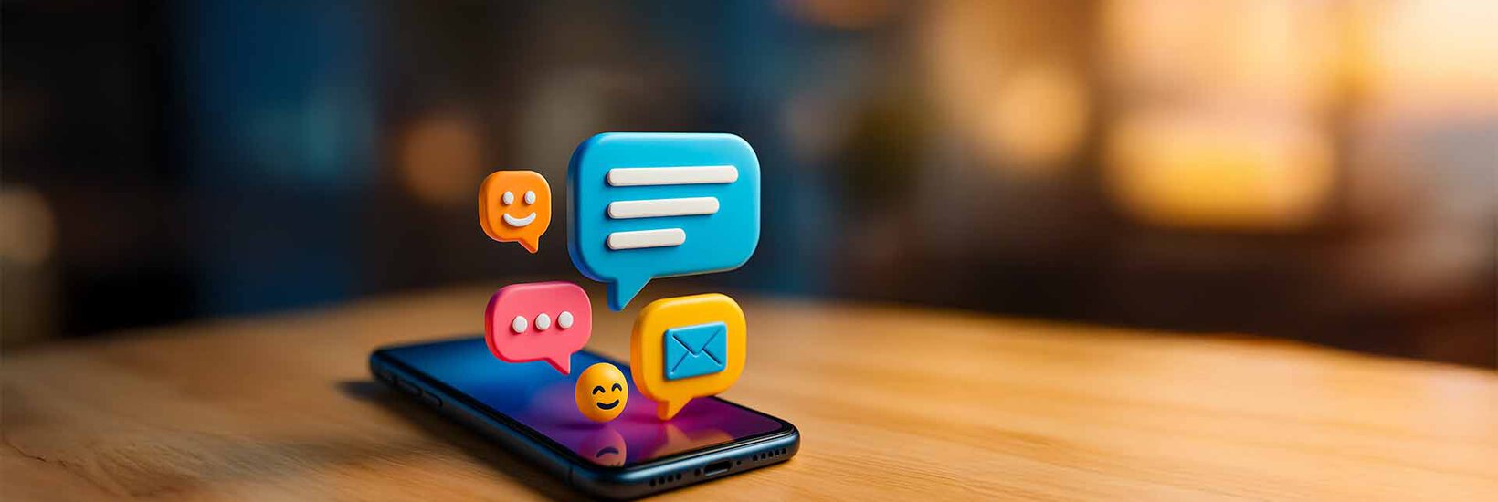 Fahren lernen 2025. Eine App für alles. Smartphone liegt auf dem Tisch. Bunte 3D-Emojis schweben heraus.