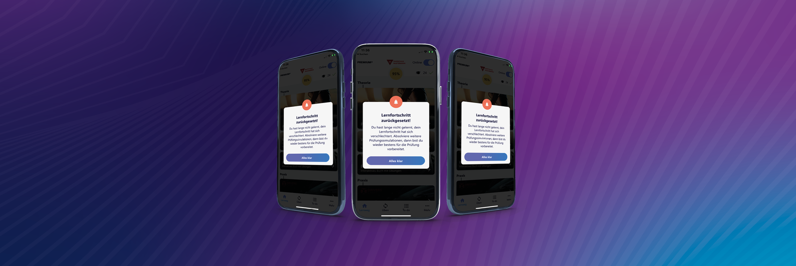 Infomeldung zum Fragenupdate in Fahren Lernen Max Premium auf drei Smartphones