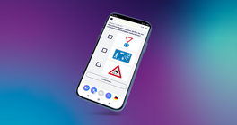 Smartphone mit einem Screenshot aus Fahren Lernen Max Premium zeigen die Auswahlaufgaben