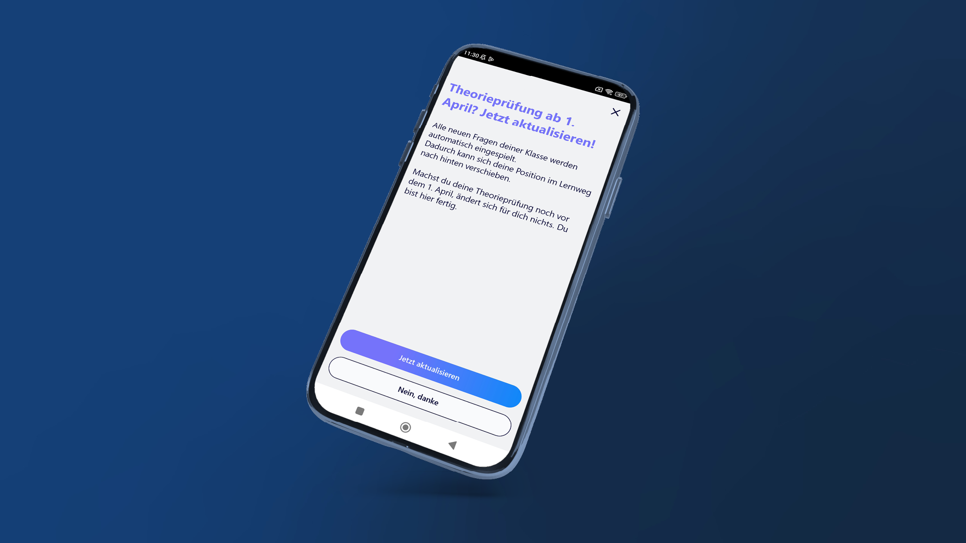 Aufforderung den Fragenstand in Fahren Lernen Max Premium zu aktualisieren