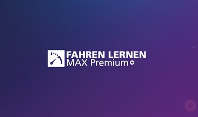 Fahren Lernen Max Premium Logo vor violetten Hindergrund