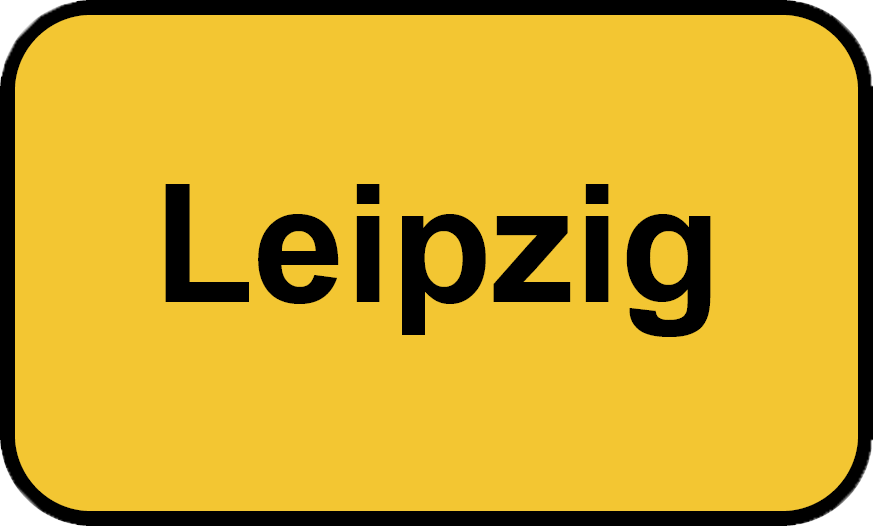 Gelbes Ortsschild von Leipzig