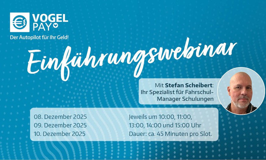Vogel Pay Webinare Werbeflyer zum Einführungsseminar Vogel Pay mit Terminen