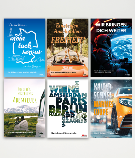 Bunte Dekoposter-Serie für die Fahrschule