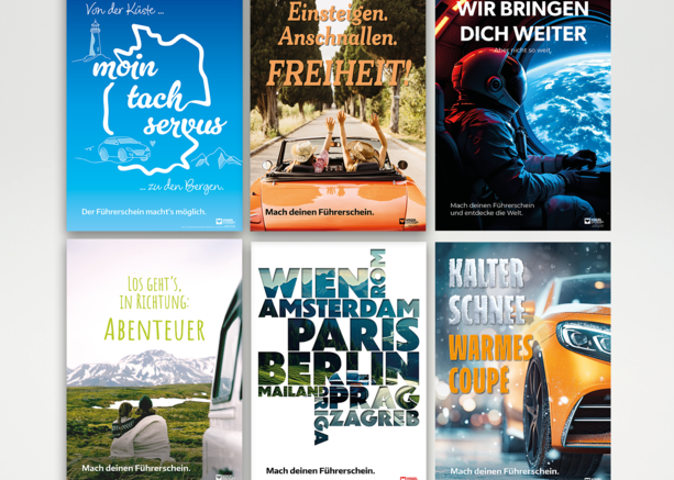 Bunte Dekoposter-Serie für die Fahrschule