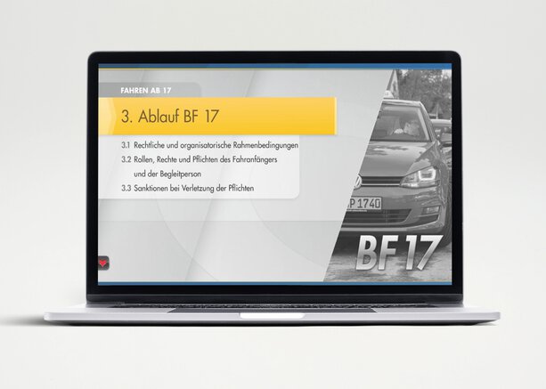 PC Professional Autofahren mit 17 für Begleitpersonen auf Laptop